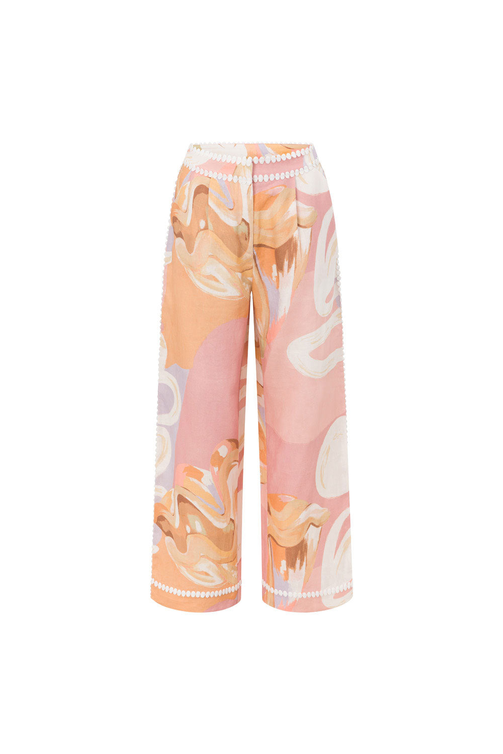 Vintém d'Ouro - Calça de verão de cintura alta com estampa artística