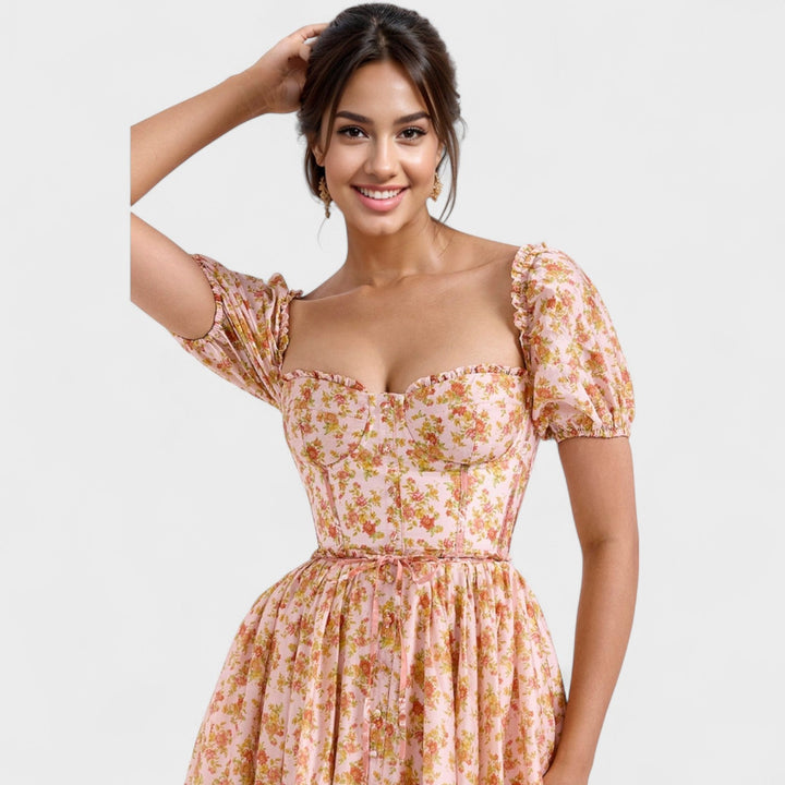 Vintém d'Ouro - Vestido Floral Coral
