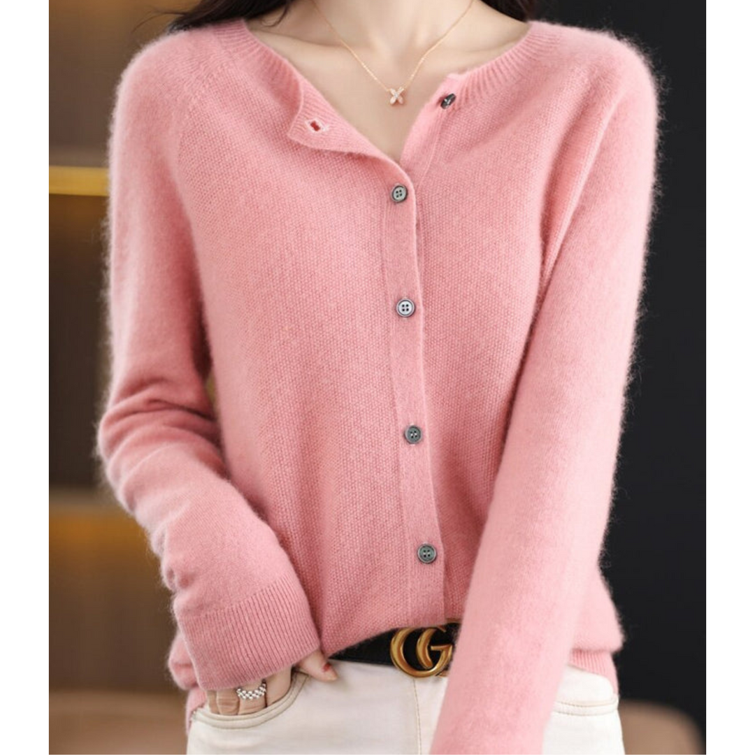 Vintém d'Ouro - Suéter feminino de malha com gola redonda em lã merino Reine