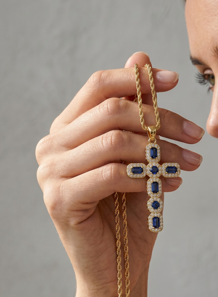Vintém d'Ouro - Colar Elegante com Cruz de Zircónias