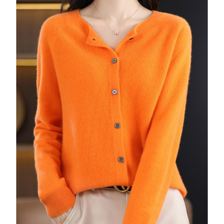 Vintém d'Ouro - Suéter feminino de malha com gola redonda em lã merino Reine