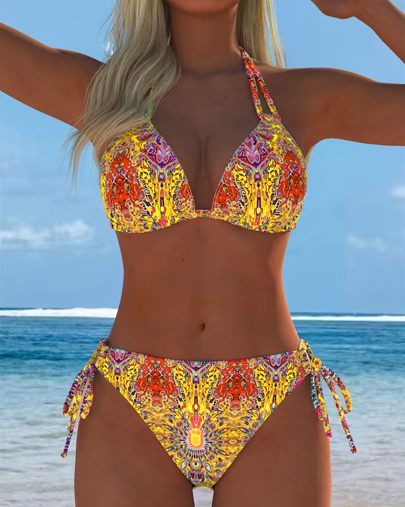 Vintém d'Ouro - Biquíni Estampado com Decote Halter
