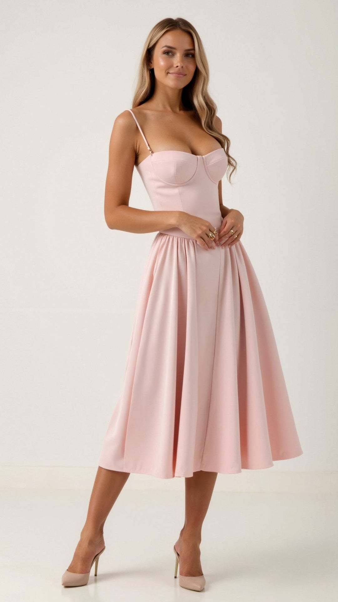 Vintém d'Ouro - Vestido midi com corpete estruturado