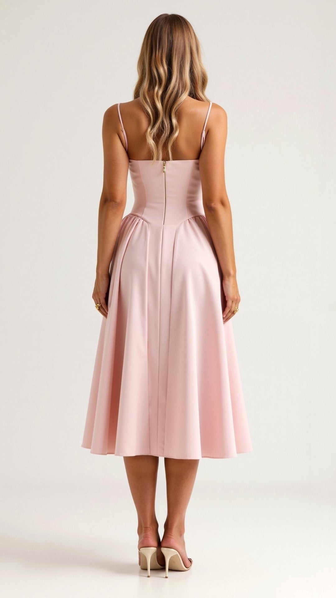 Vintém d'Ouro - Vestido midi com corpete estruturado