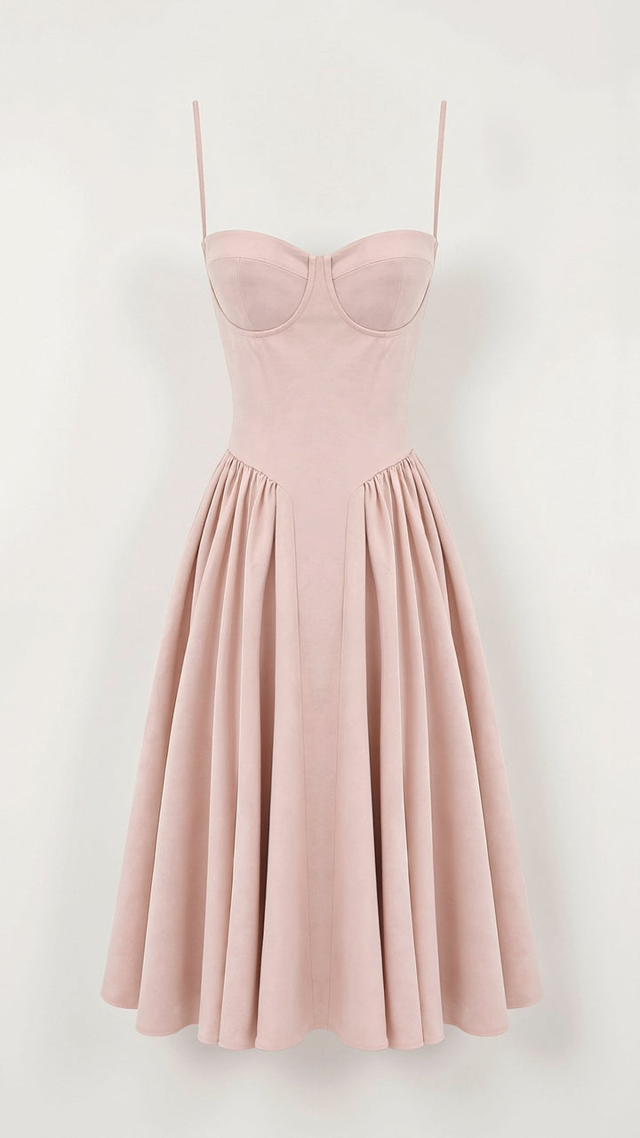 Vintém d'Ouro - Vestido midi com corpete estruturado