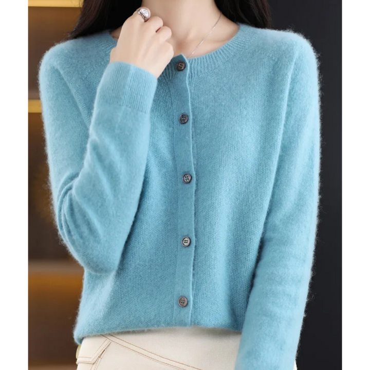 Vintém d'Ouro - Suéter feminino de malha com gola redonda em lã merino Reine