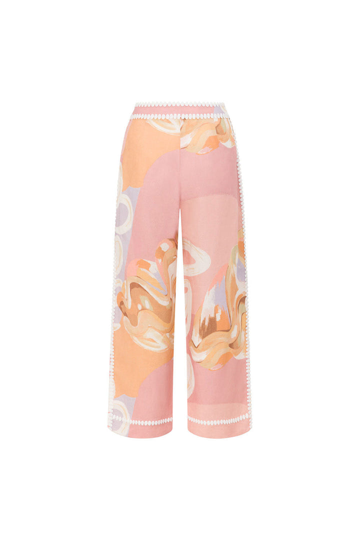 Vintém d'Ouro - Calça de verão de cintura alta com estampa artística