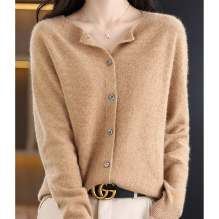 Vintém d'Ouro - Suéter feminino de malha com gola redonda em lã merino Reine