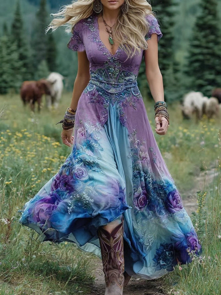 Vintém d'Ouro - Vestido Maxi Curto Floral