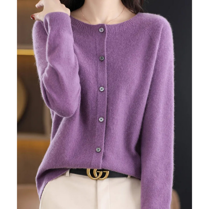 Vintém d'Ouro - Suéter feminino de malha com gola redonda em lã merino Reine