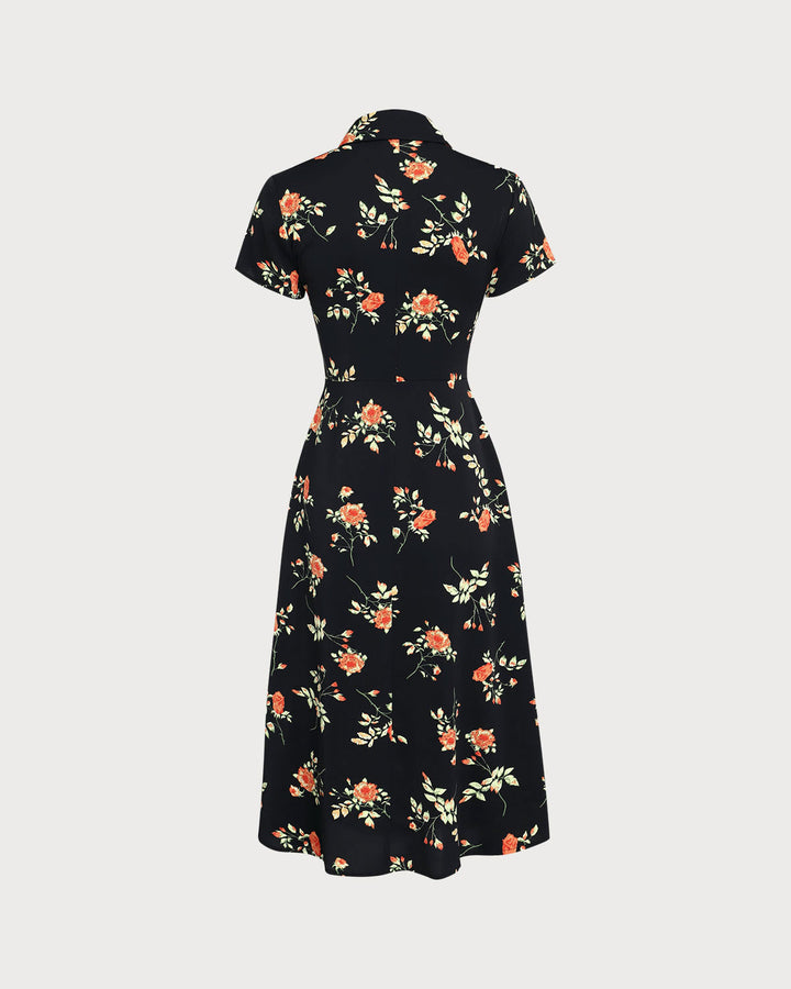 Vintém d'Ouro - Vestido Midi Preto Floral