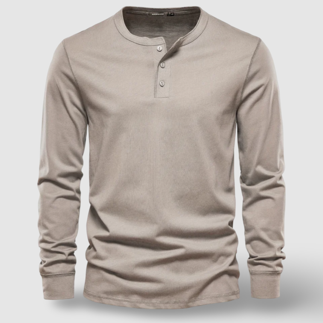 Vintém d'Ouro - Camisa Henley elegante de manga longa em algodão