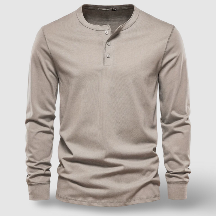 Vintém d'Ouro - Camisa Henley elegante de manga longa em algodão