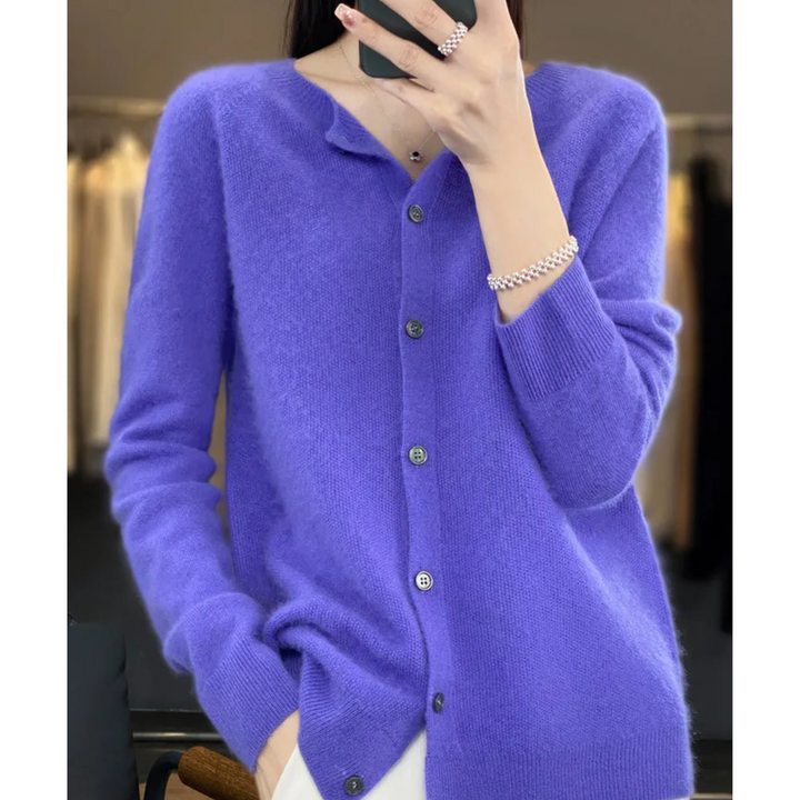 Vintém d'Ouro - Suéter feminino de malha com gola redonda em lã merino Reine
