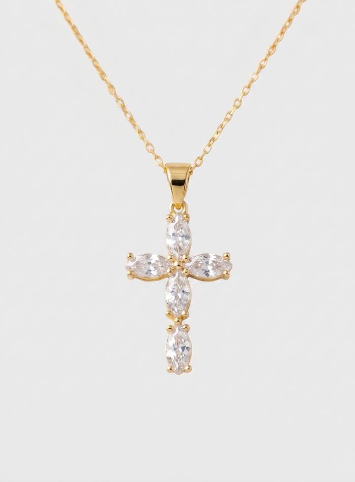 Vintém d'Ouro - Colar com Cruz Dourada em Forma de Flor