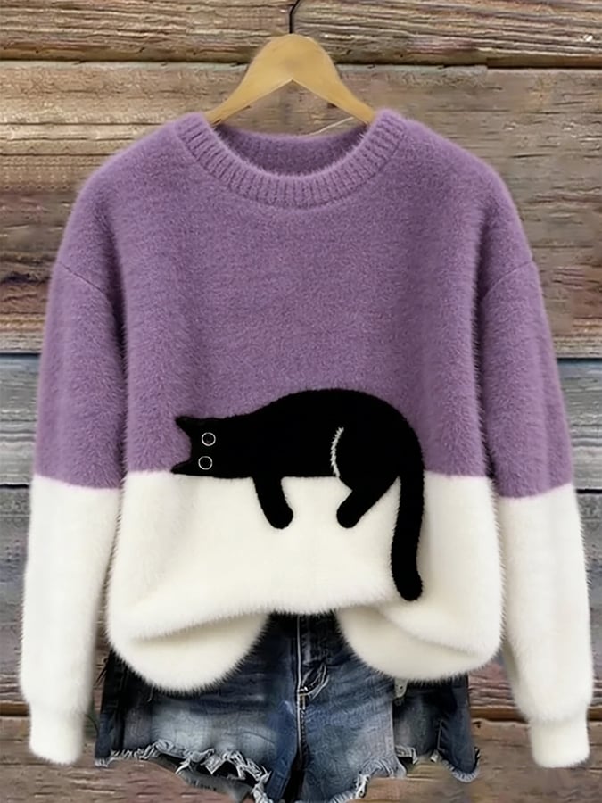 Vintém d'Ouro - Camisola Feminina com Gráfico de Gato