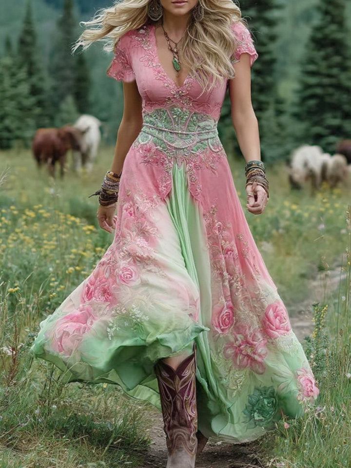 Vintém d'Ouro - Vestido Maxi Curto Floral