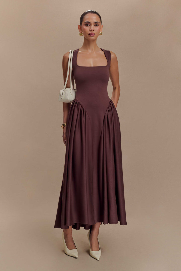 Vintém d'Ouro - Vestido midi em malha castanho
