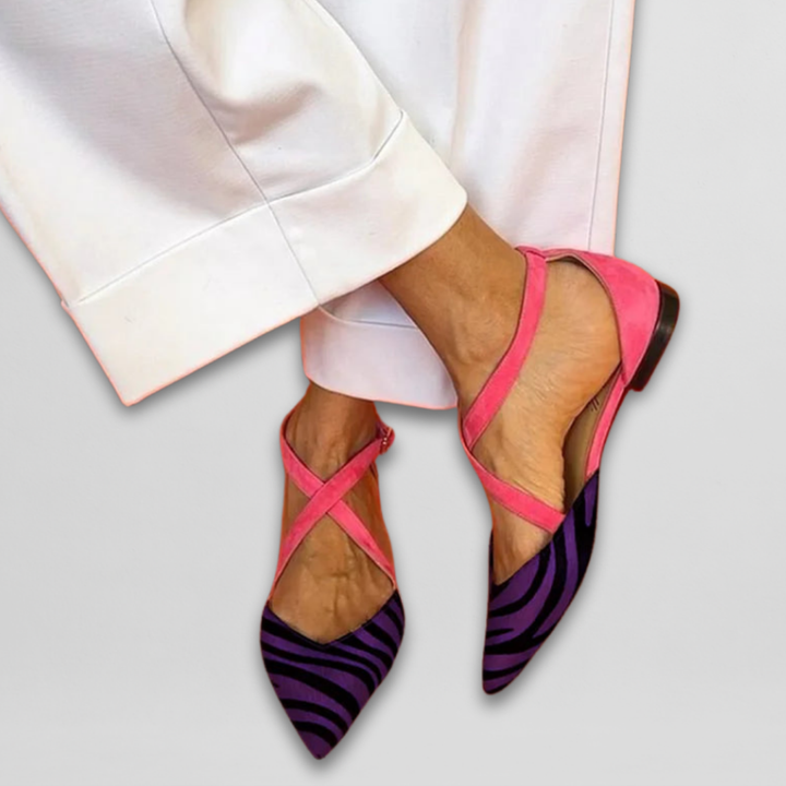 Vintém d'Ouro - Bailarinas com tiras estilo Zebra para Mulher