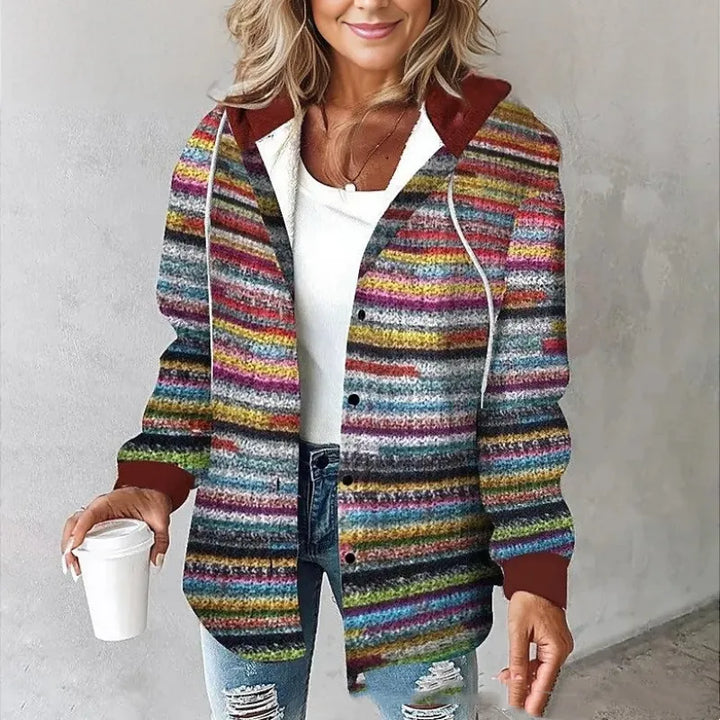 Vintém d'Ouro - Casaco elegante estampado com capuz
