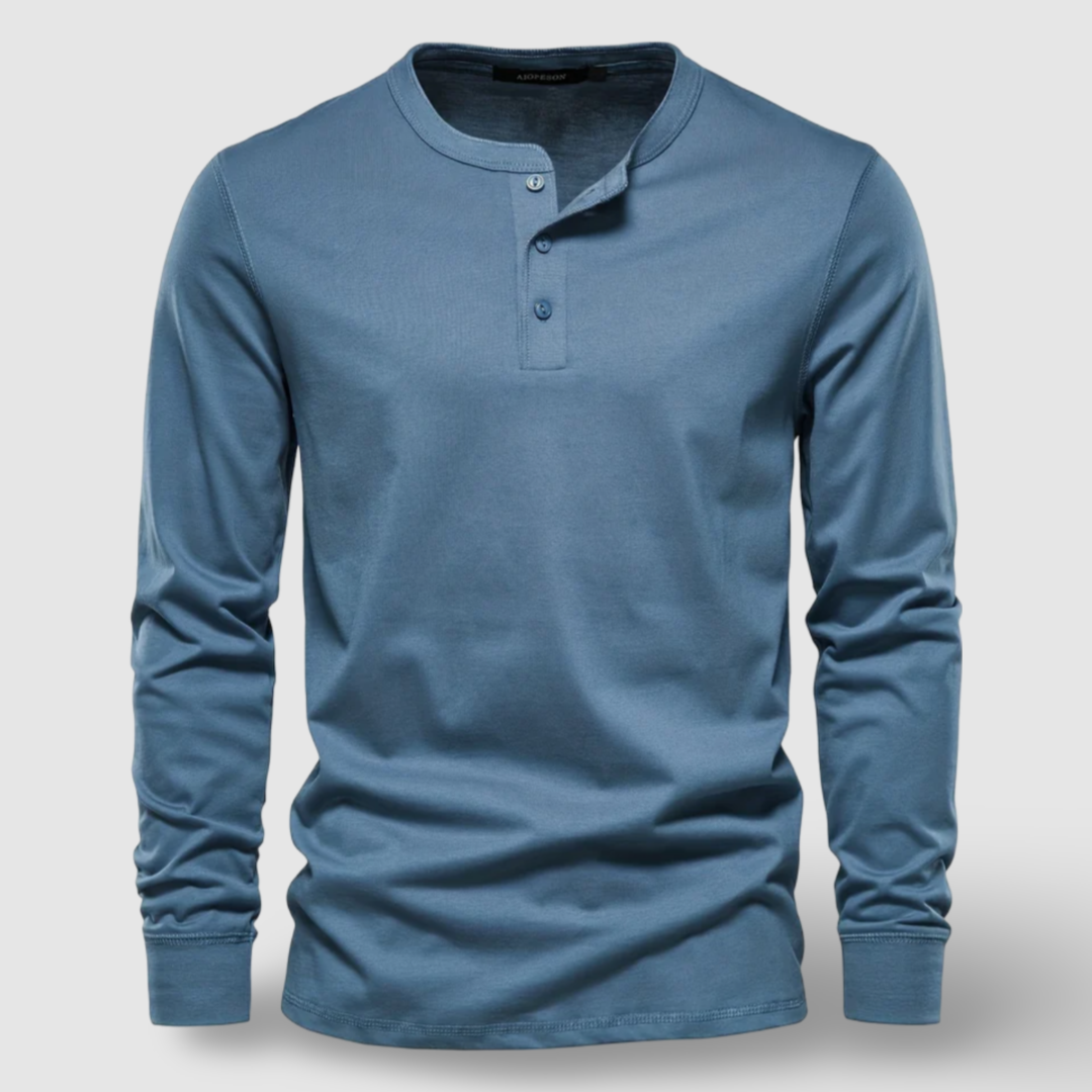 Vintém d'Ouro - Camisa Henley elegante de manga longa em algodão