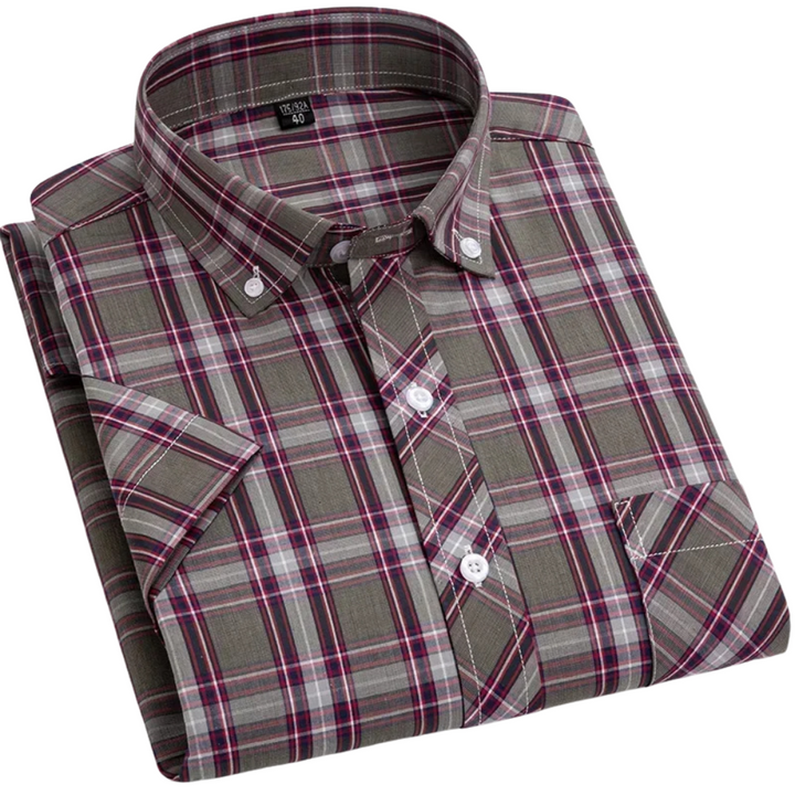 Vintém d'Ouro - Camisa de algodão xadrez de manga curta