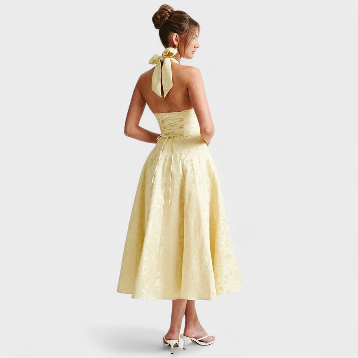 Vintém d'Ouro - Vestido midi com espartilho