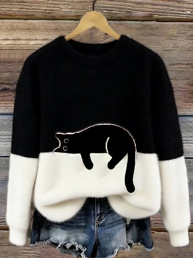 Vintém d'Ouro - Camisola Feminina com Gráfico de Gato