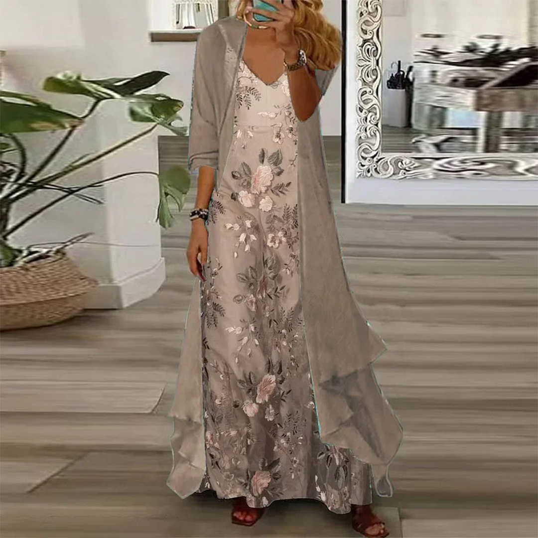 Vintém d'Ouro - Vestido longo com jaqueta