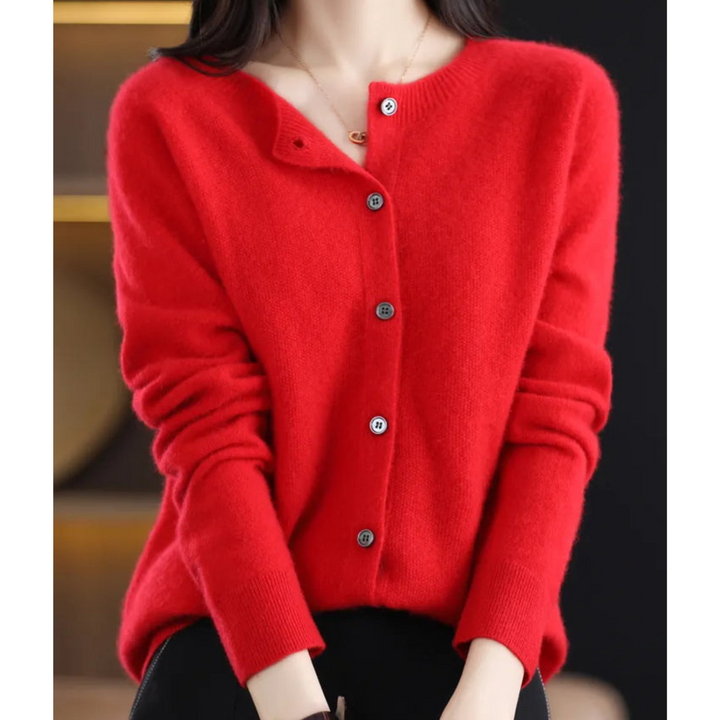 Vintém d'Ouro - Suéter feminino de malha com gola redonda em lã merino Reine