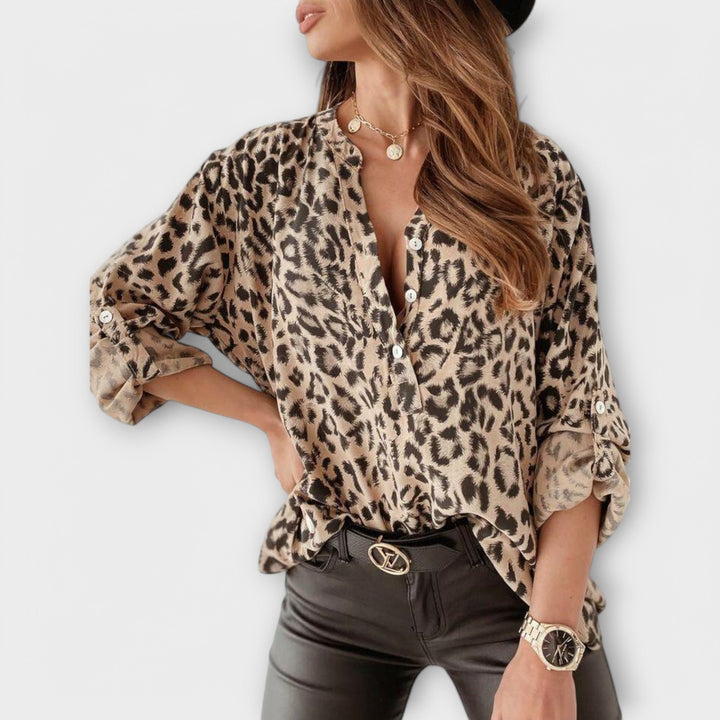 Vintém d'Ouro - Blusa moderna estampada de leopardo