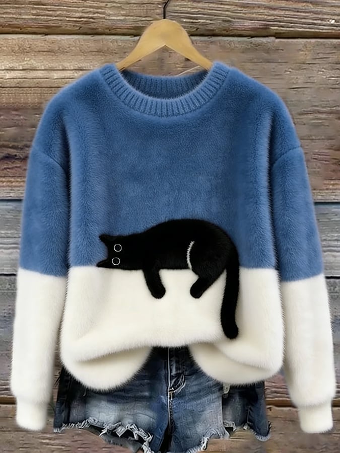 Vintém d'Ouro - Camisola Feminina com Gráfico de Gato