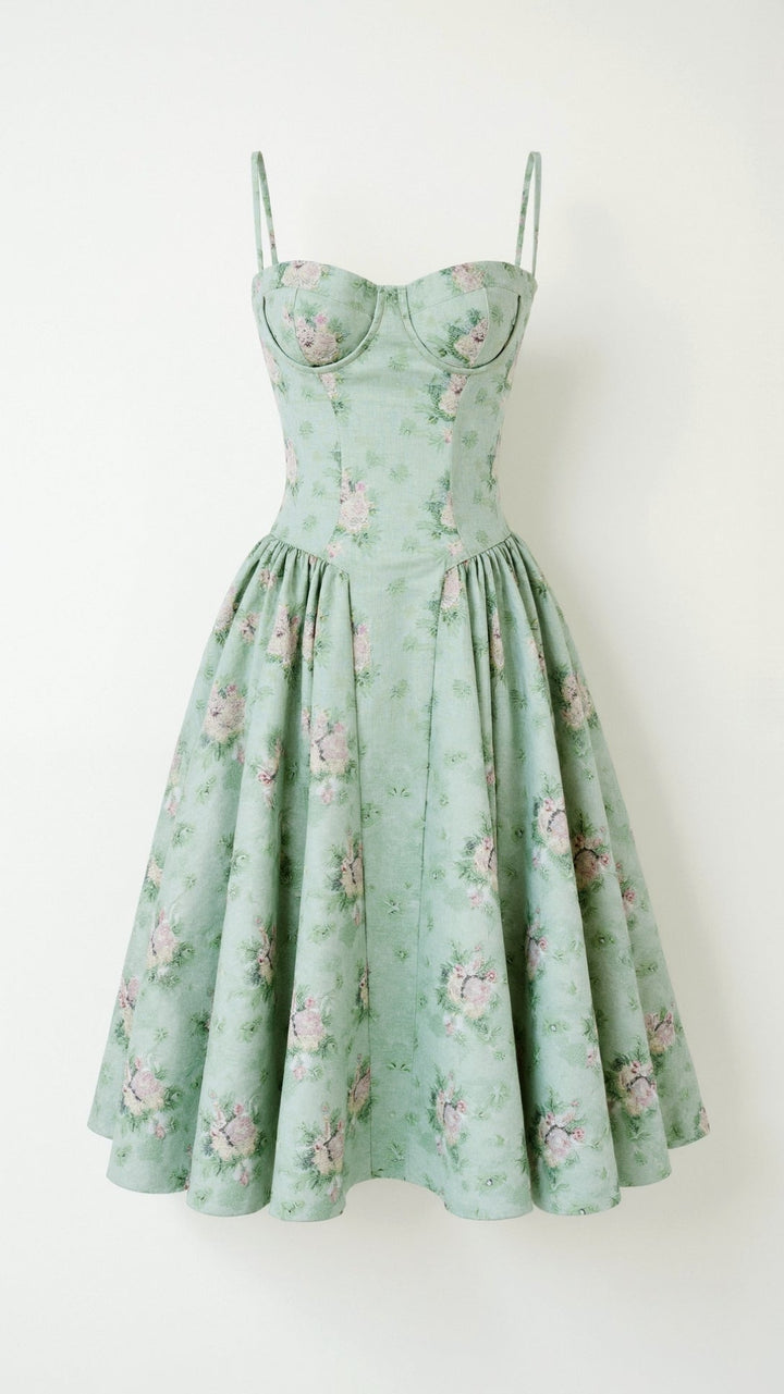 Vintém d'Ouro - Vestido midi com corpete estruturado