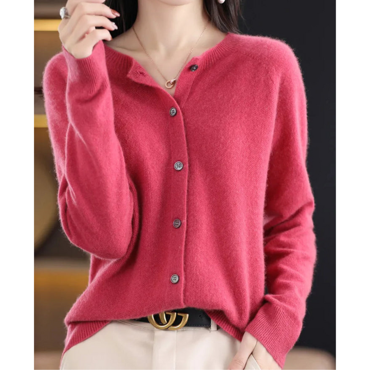 Vintém d'Ouro - Suéter feminino de malha com gola redonda em lã merino Reine