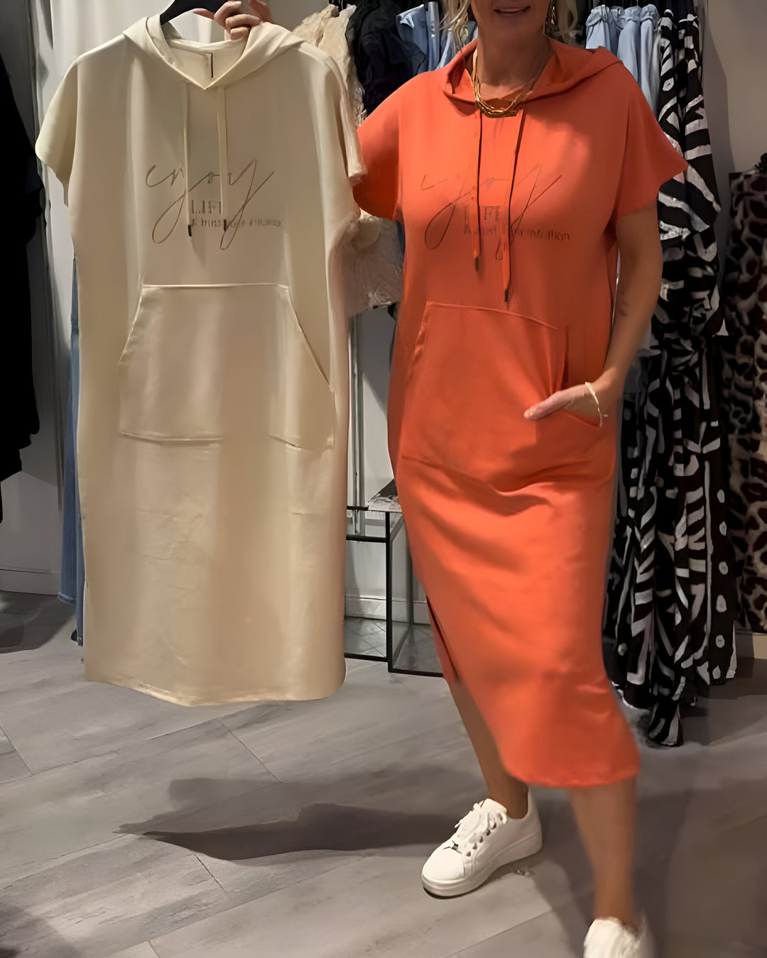 Vintém d'Ouro - Vestido casual com capuz