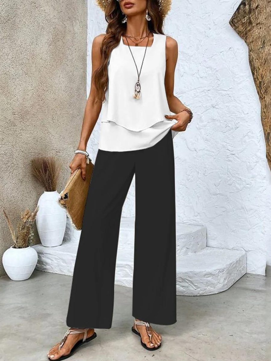 Vintém d'Ouro - Conjunto de blusa e calça com estampa floral estilosa
