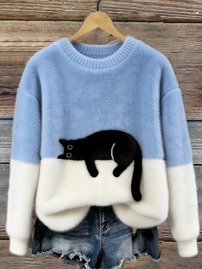 Vintém d'Ouro - Camisola Feminina com Gráfico de Gato