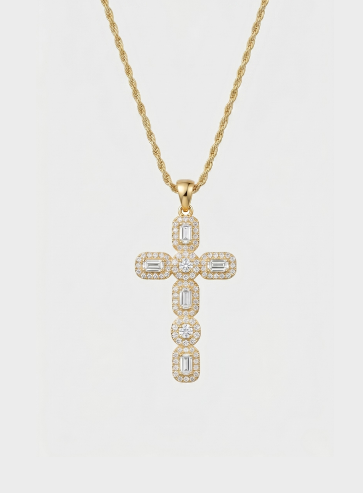 Vintém d'Ouro - Colar Elegante com Cruz de Zircónias
