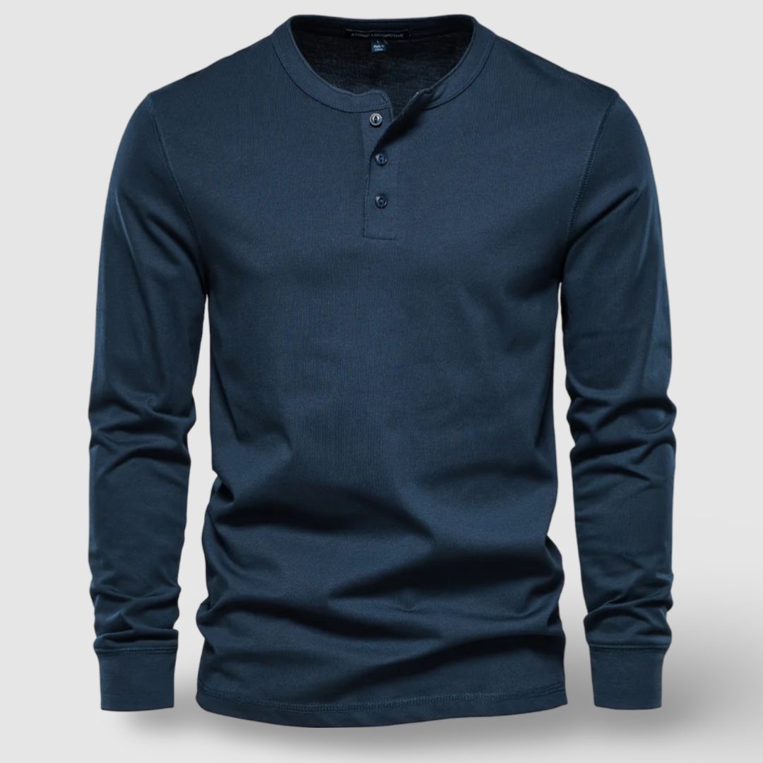 Vintém d'Ouro - Camisa Henley elegante de manga longa em algodão