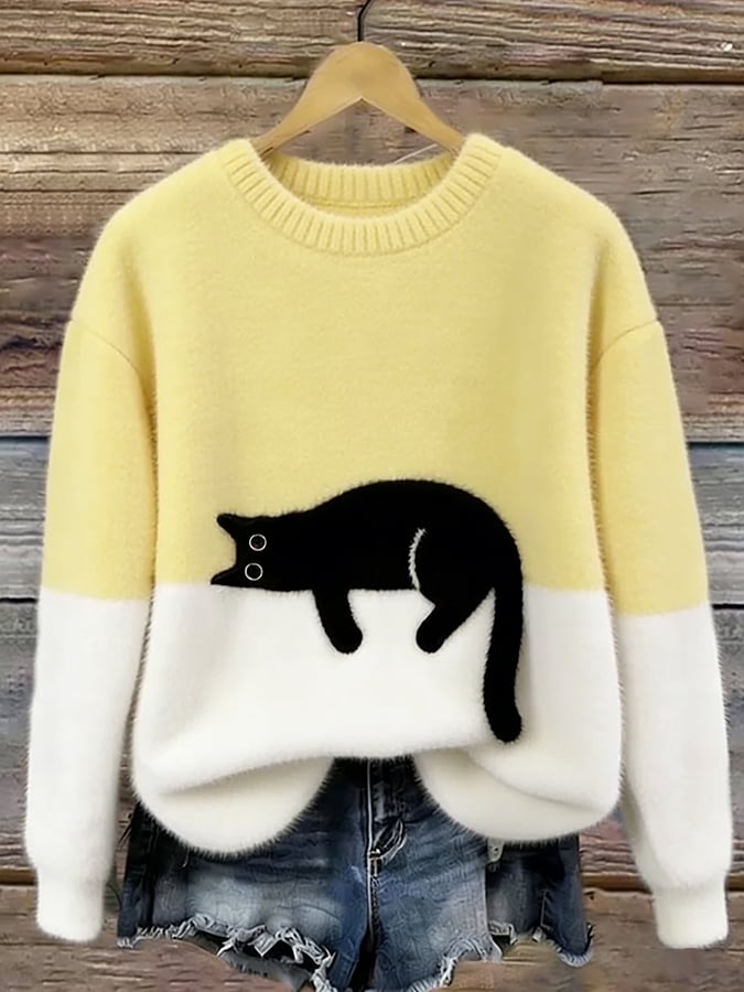Vintém d'Ouro - Camisola Feminina com Gráfico de Gato