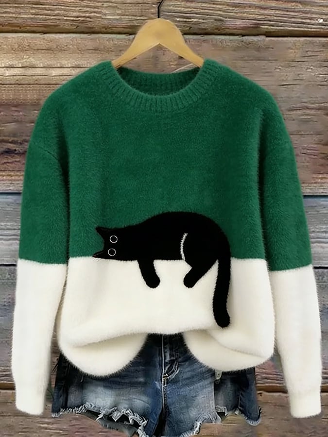 Vintém d'Ouro - Camisola Feminina com Gráfico de Gato