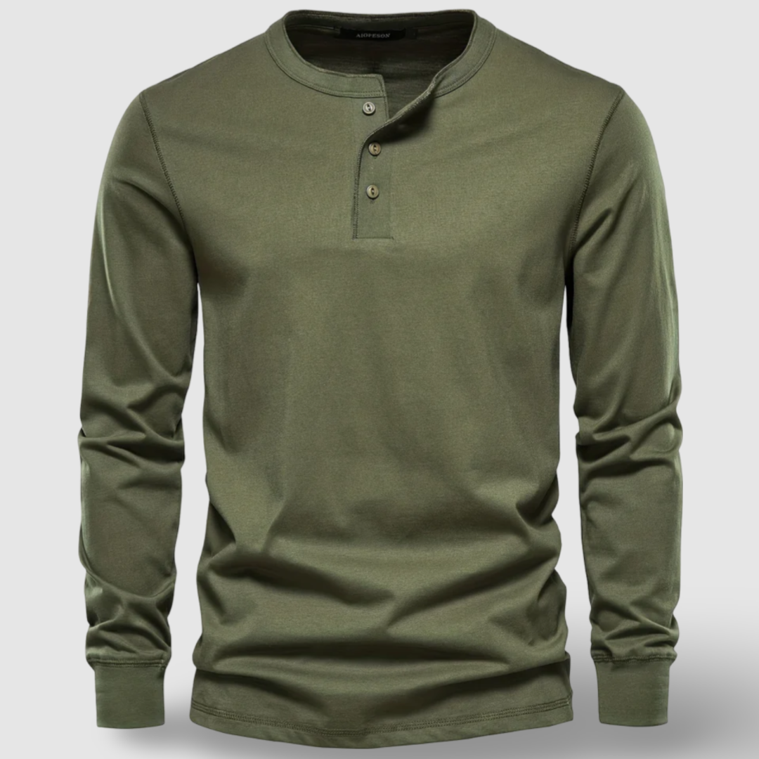 Vintém d'Ouro - Camisa Henley elegante de manga longa em algodão