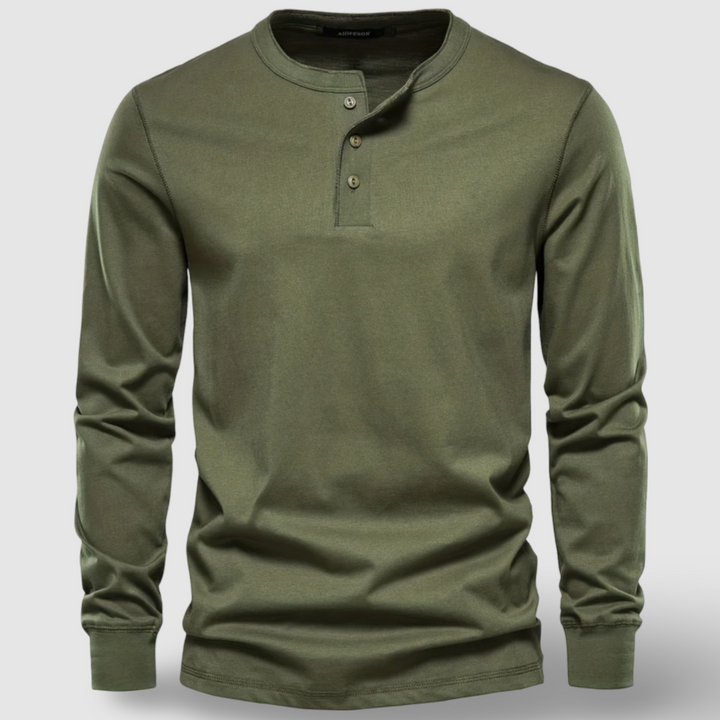 Vintém d'Ouro - Camisa Henley elegante de manga longa em algodão