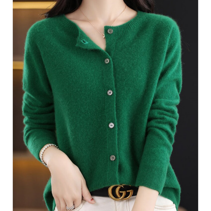 Vintém d'Ouro - Suéter feminino de malha com gola redonda em lã merino Reine