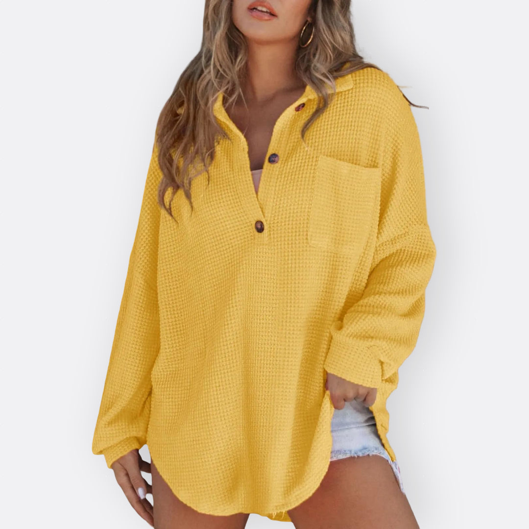 Vintém d'Ouro - Blusa Túnica Leve Decote V com Botões