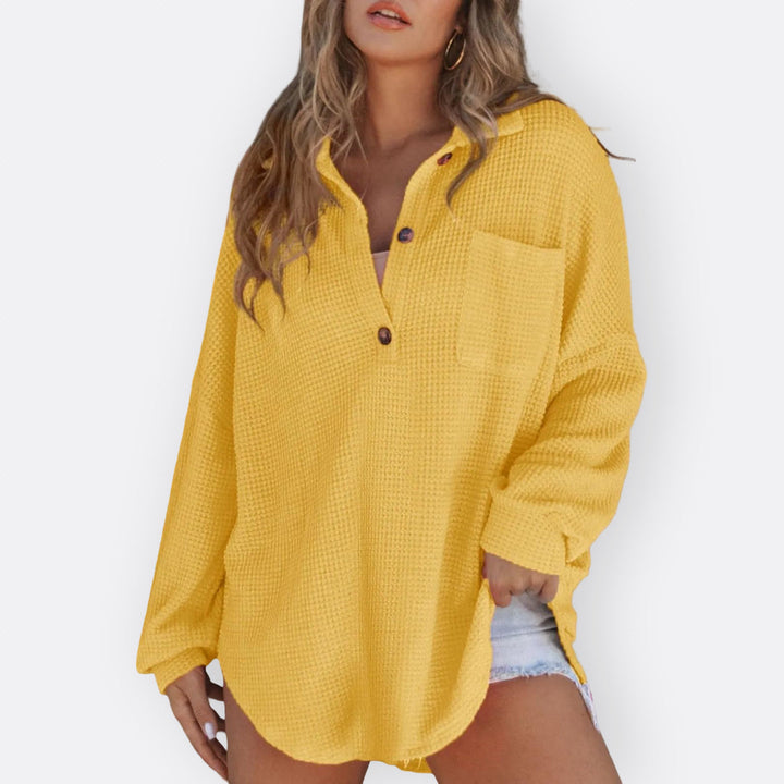 Vintém d'Ouro - Blusa Túnica Leve Decote V com Botões
