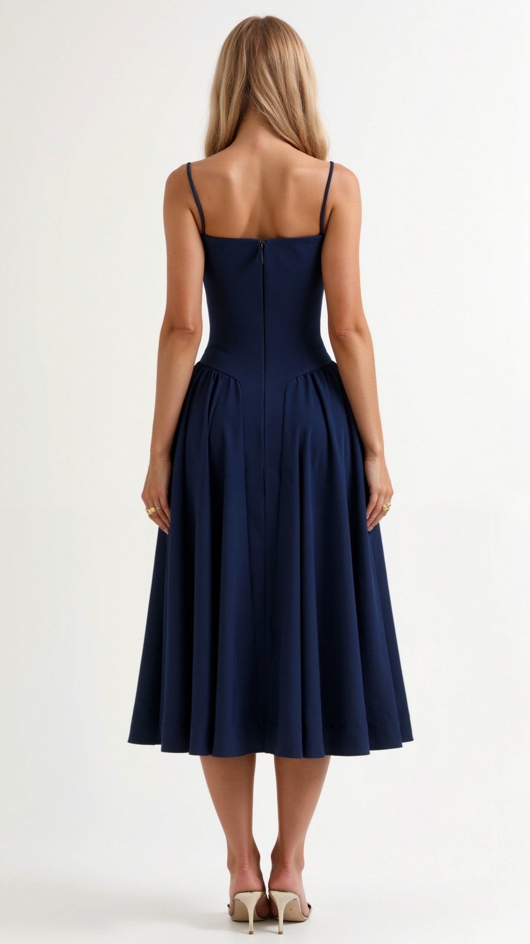 Vintém d'Ouro - Vestido midi com corpete estruturado