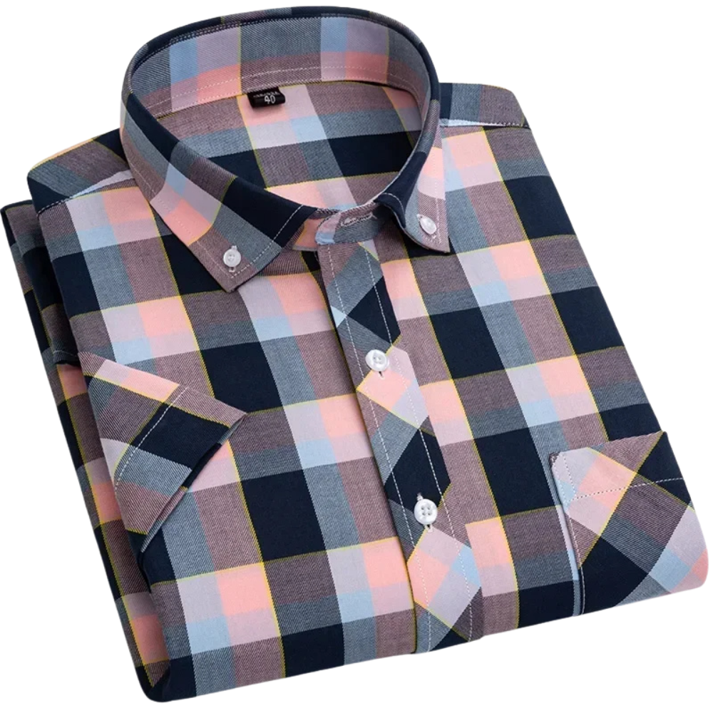 Vintém d'Ouro - Camisa de algodão xadrez de manga curta