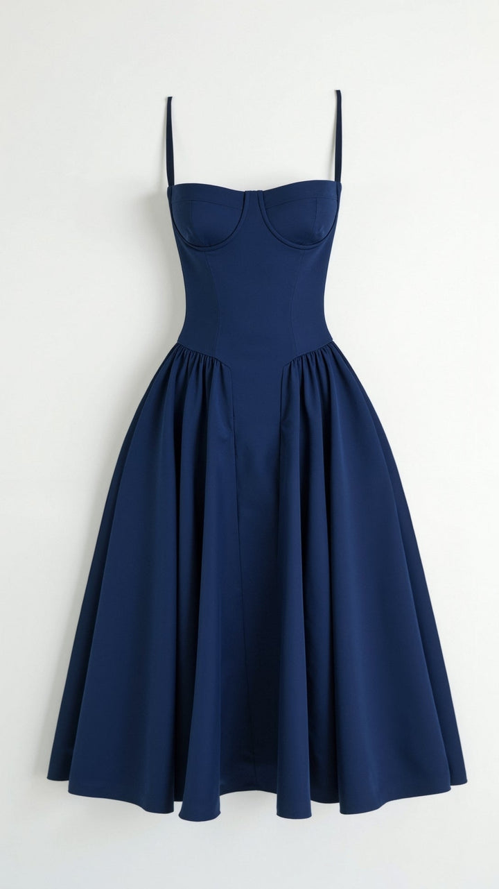 Vintém d'Ouro - Vestido midi com corpete estruturado