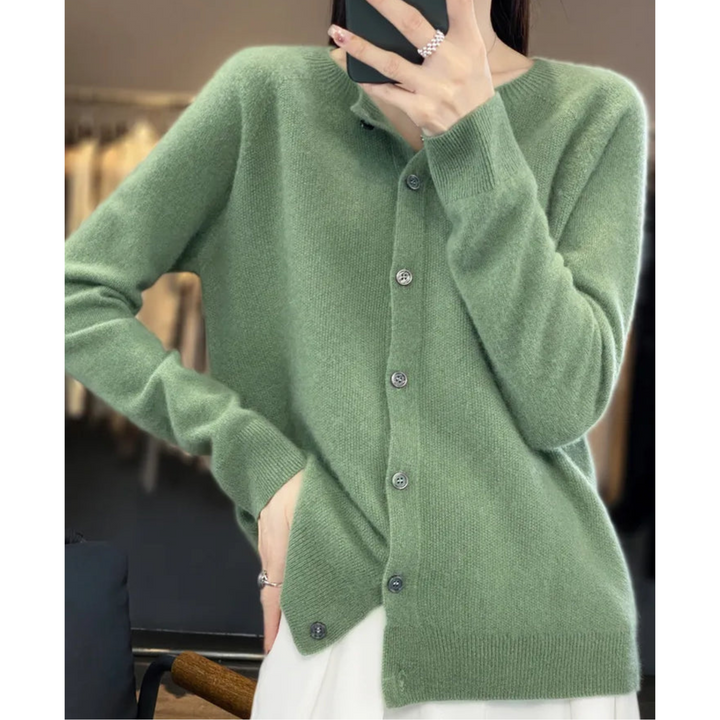 Vintém d'Ouro - Suéter feminino de malha com gola redonda em lã merino Reine